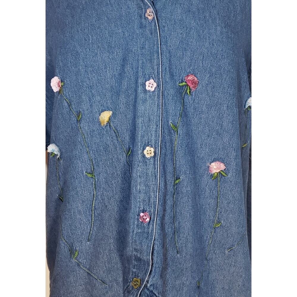 Lemon Grass  2pc denim button up 22W blouse with 2X Denim florals - Picture 8 of 9